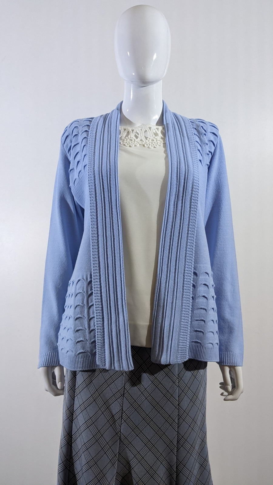 Pale Blue Scallop Edge Open Cardigan