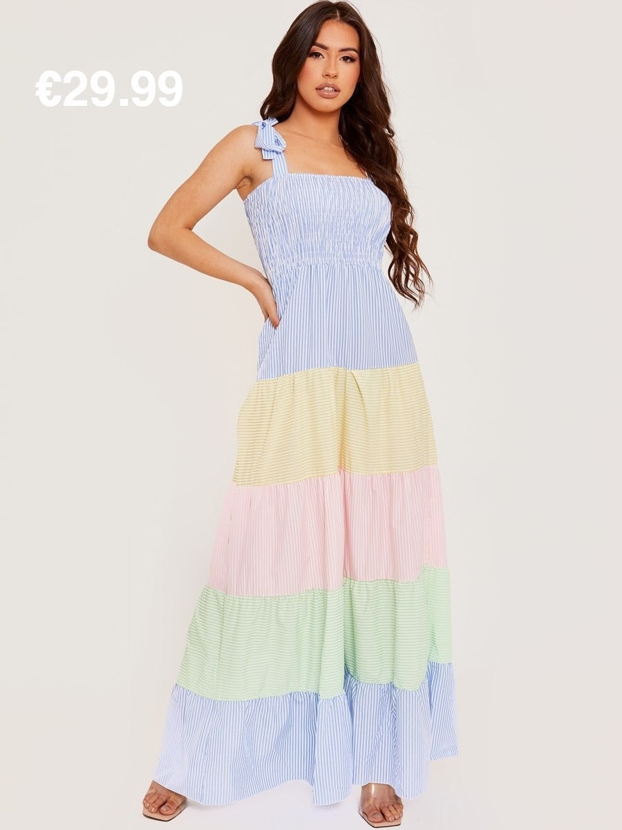 Pastel Multi Striped Maxi Dress