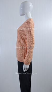 Peach V-Neck Cable Knit Jumper