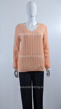 Peach V-Neck Cable Knit Jumper