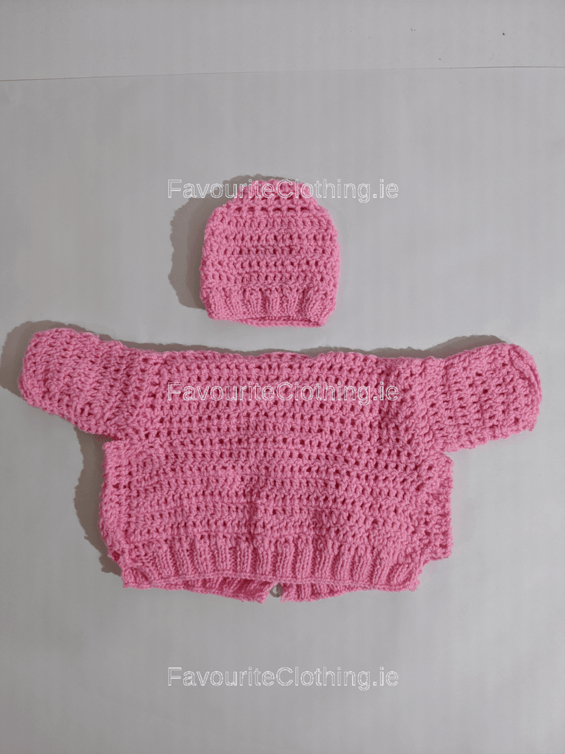 Pink Hand Knitted Baby Hat and Jacket Set