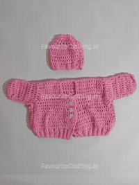 Pink Hand Knitted Baby Hat and Jacket Set