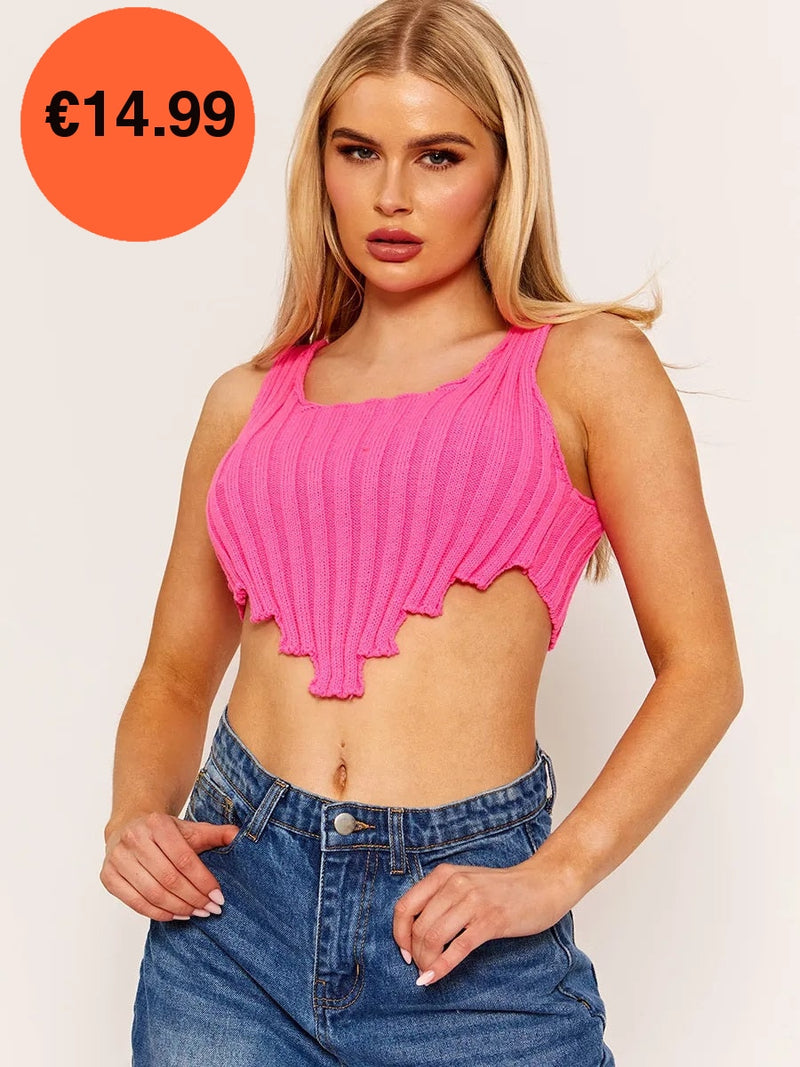 Pink Hem Knitted Vest Crop Top