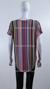 Pink Multi-Pattern Loose Necklace Top