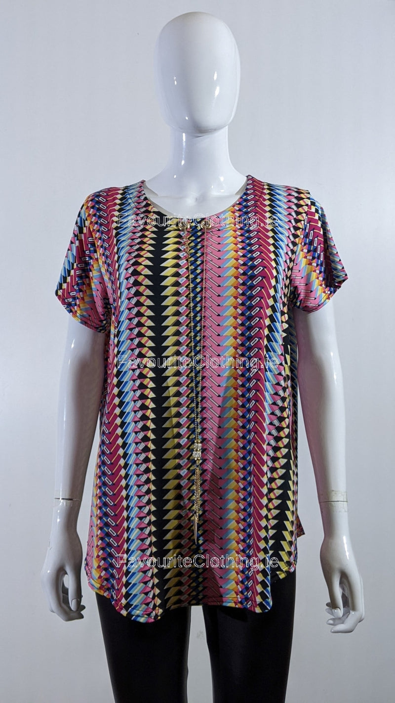 Pink Multi-Pattern Loose Necklace Top