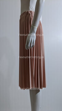 Pink Pleated Knee Length Skirt