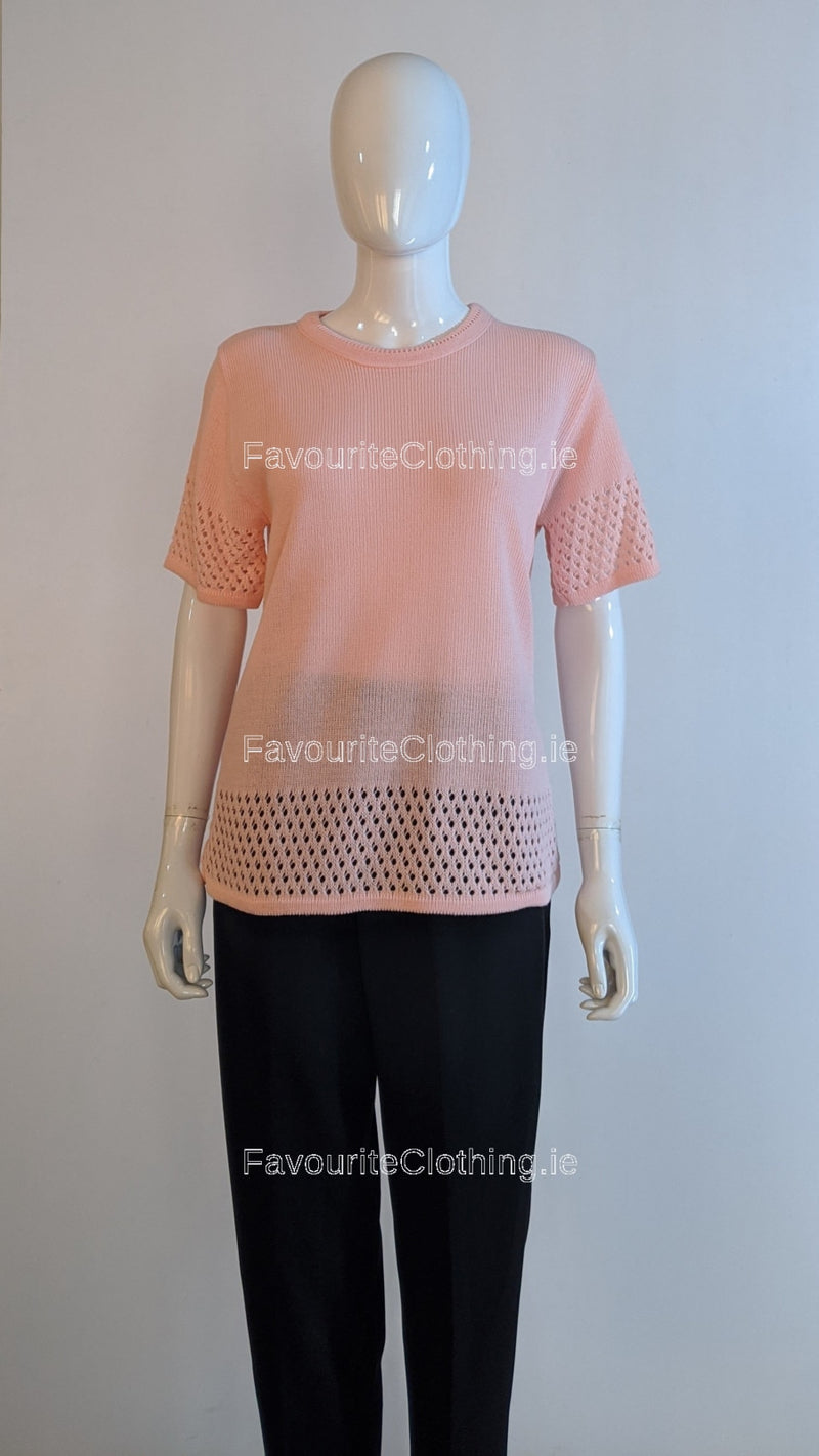 Pink Round Neck Short Sleeves Jumper