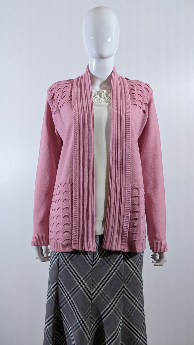 Pink Scallop Edge Open Cardigan