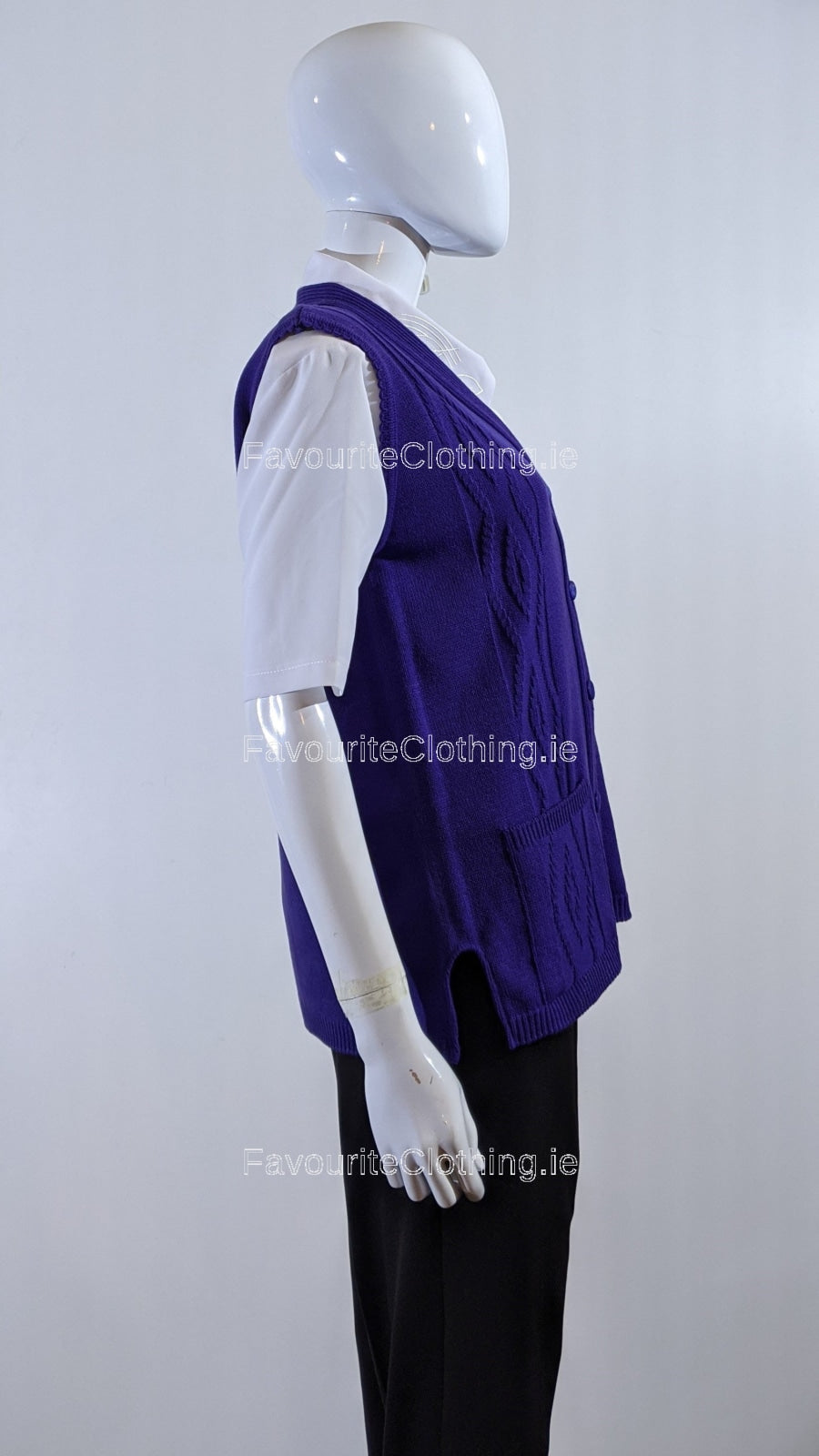 Purple Button Up Knitted Waistcoat Cardigan with Pockets