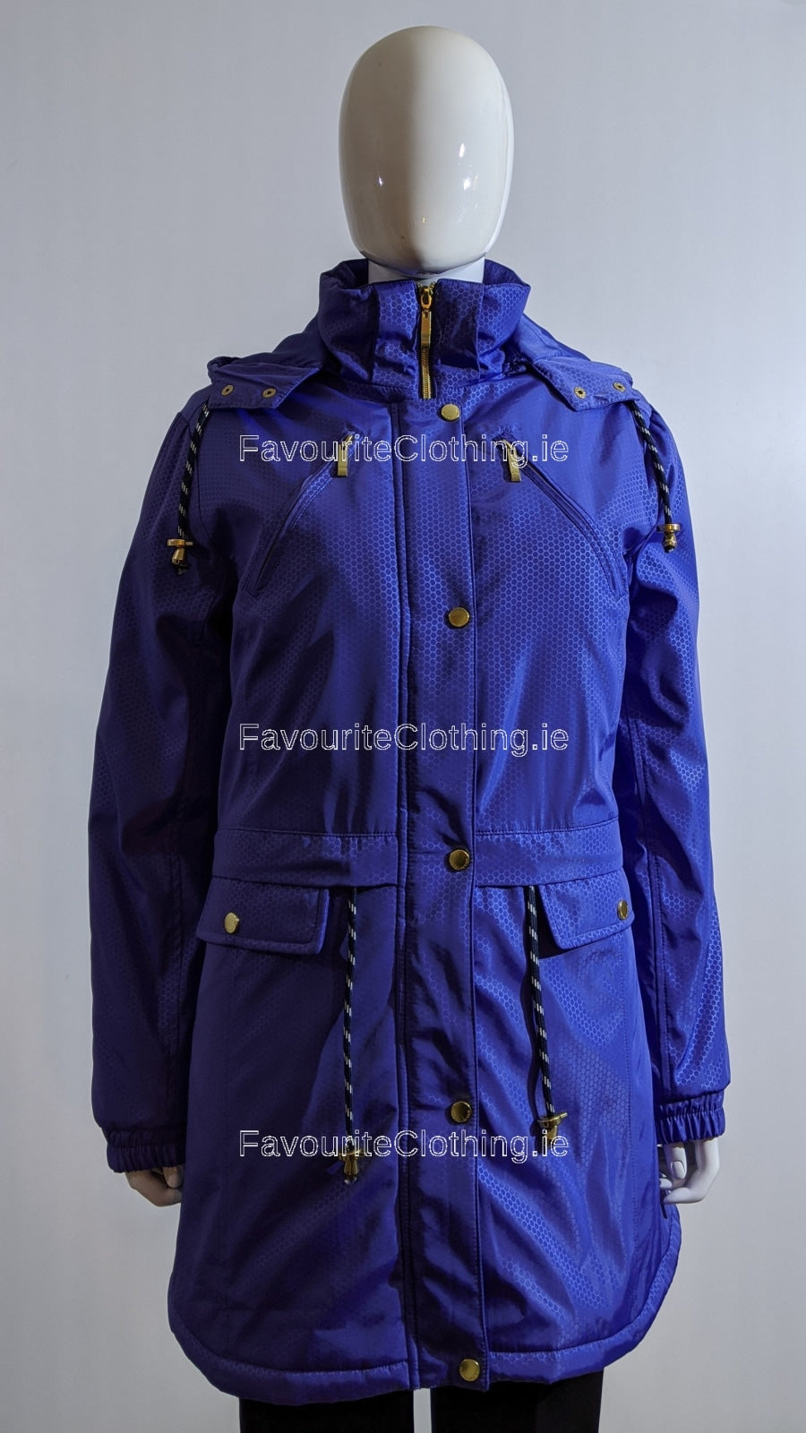 Purple Pattern Hooded Water Resistant Long Coat