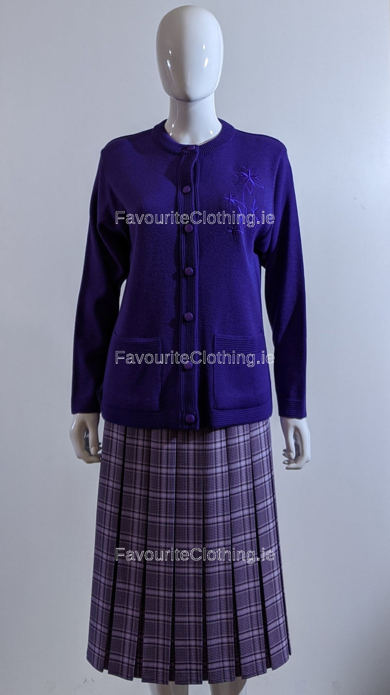 Purple Round Neck Button Cardigan