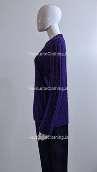 Purple Round Neck Cable Knit Jumper