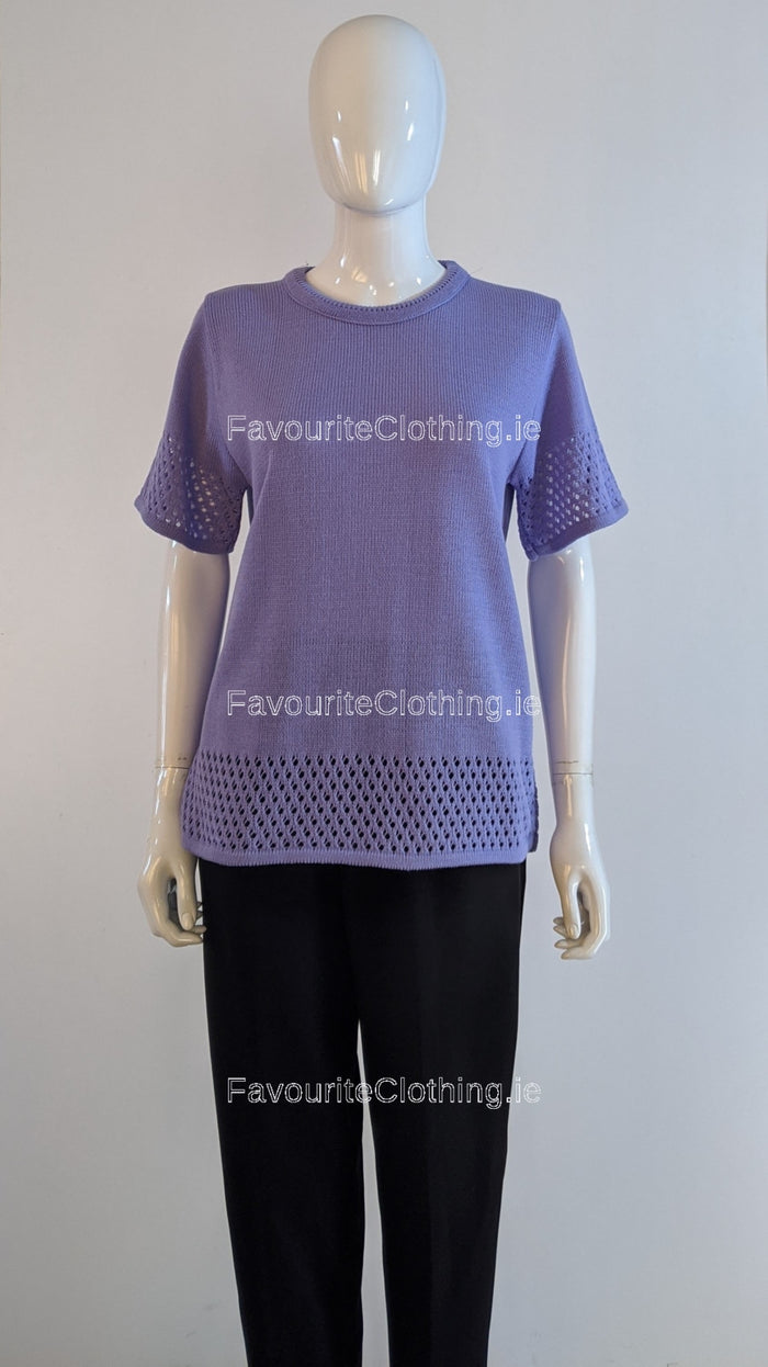 Purple Round Neck Short Sleeves Jumper