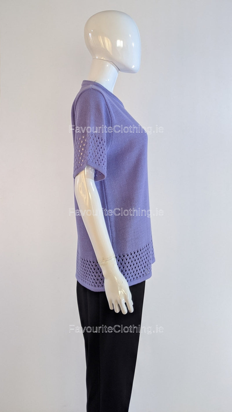 Purple Round Neck Short Sleeves Jumper