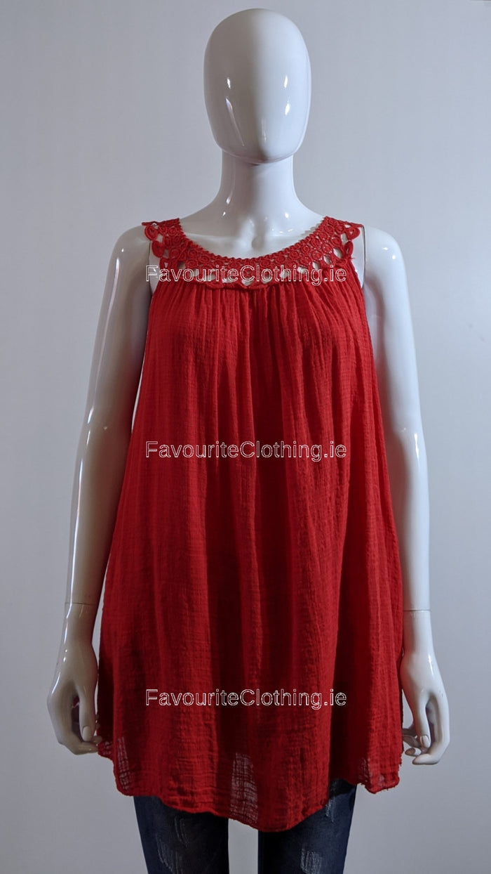 Red Cotton Vest Top