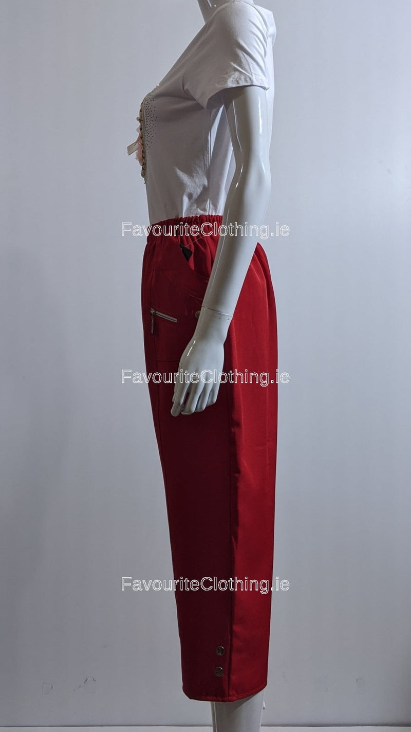 Red Cropped Cotton Trouser