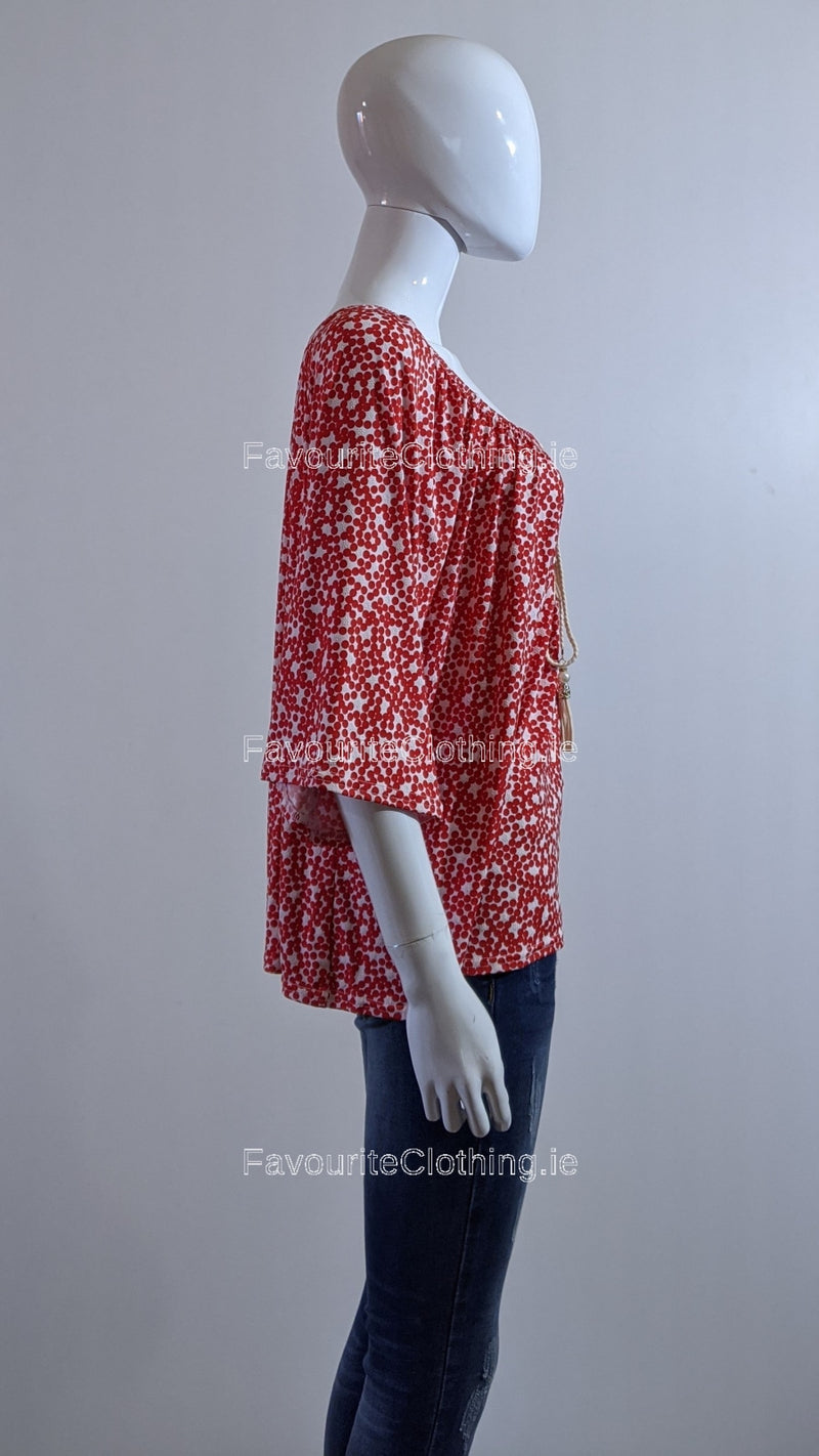 Red Floral Design Top