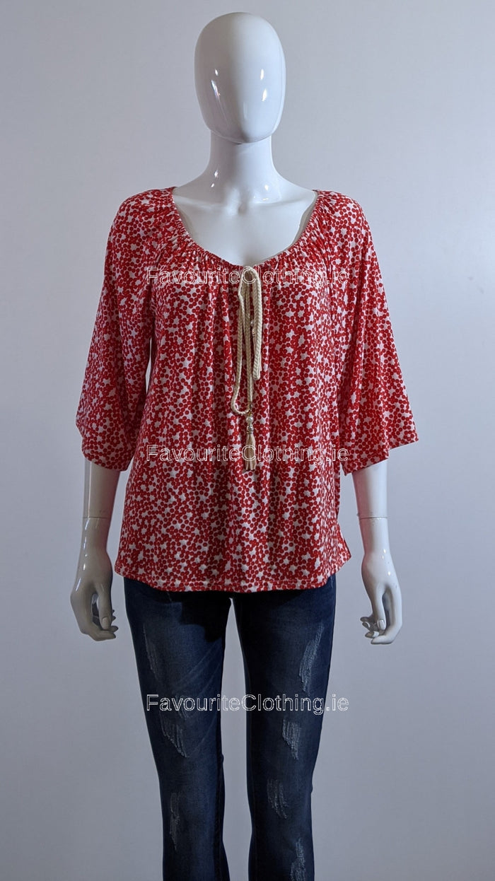 Red Floral Design Top