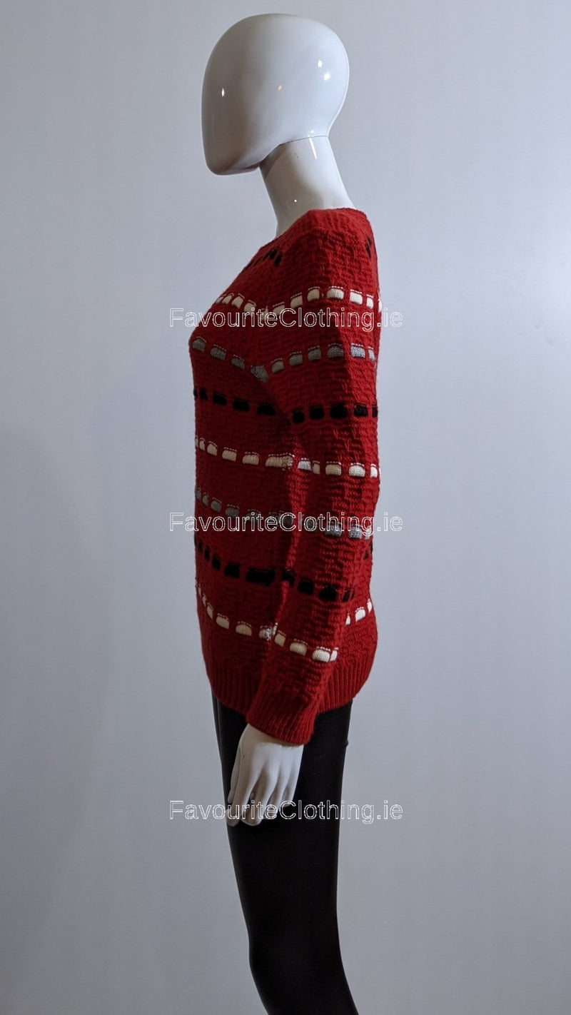 Red Pattern Detail Knit Jumper