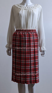 Red Pleated Check Skirt