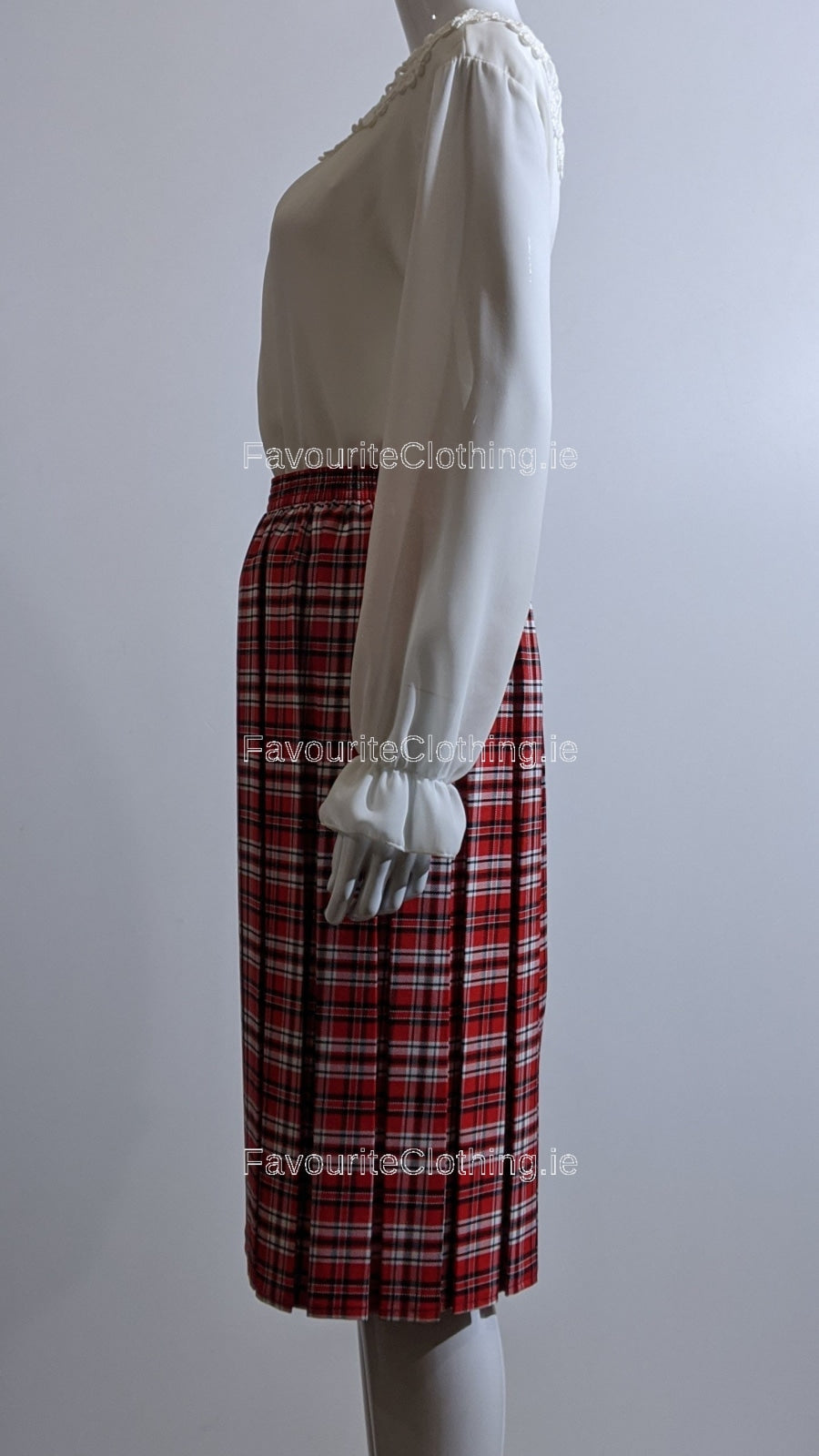 Red Pleated Check Skirt