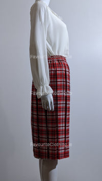 Red Pleated Check Skirt