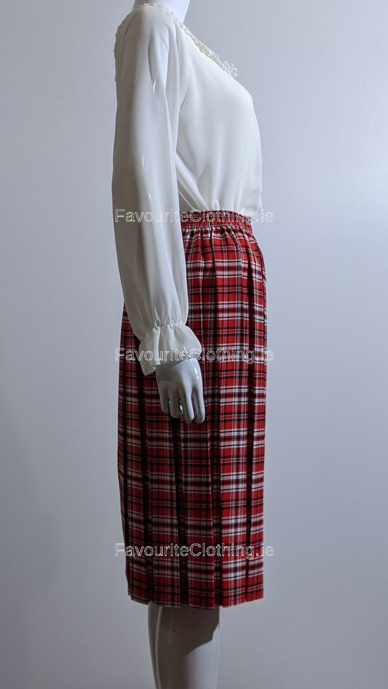 Red Pleated Check Skirt