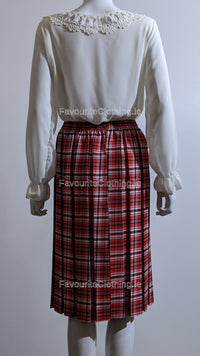 Red Pleated Check Skirt