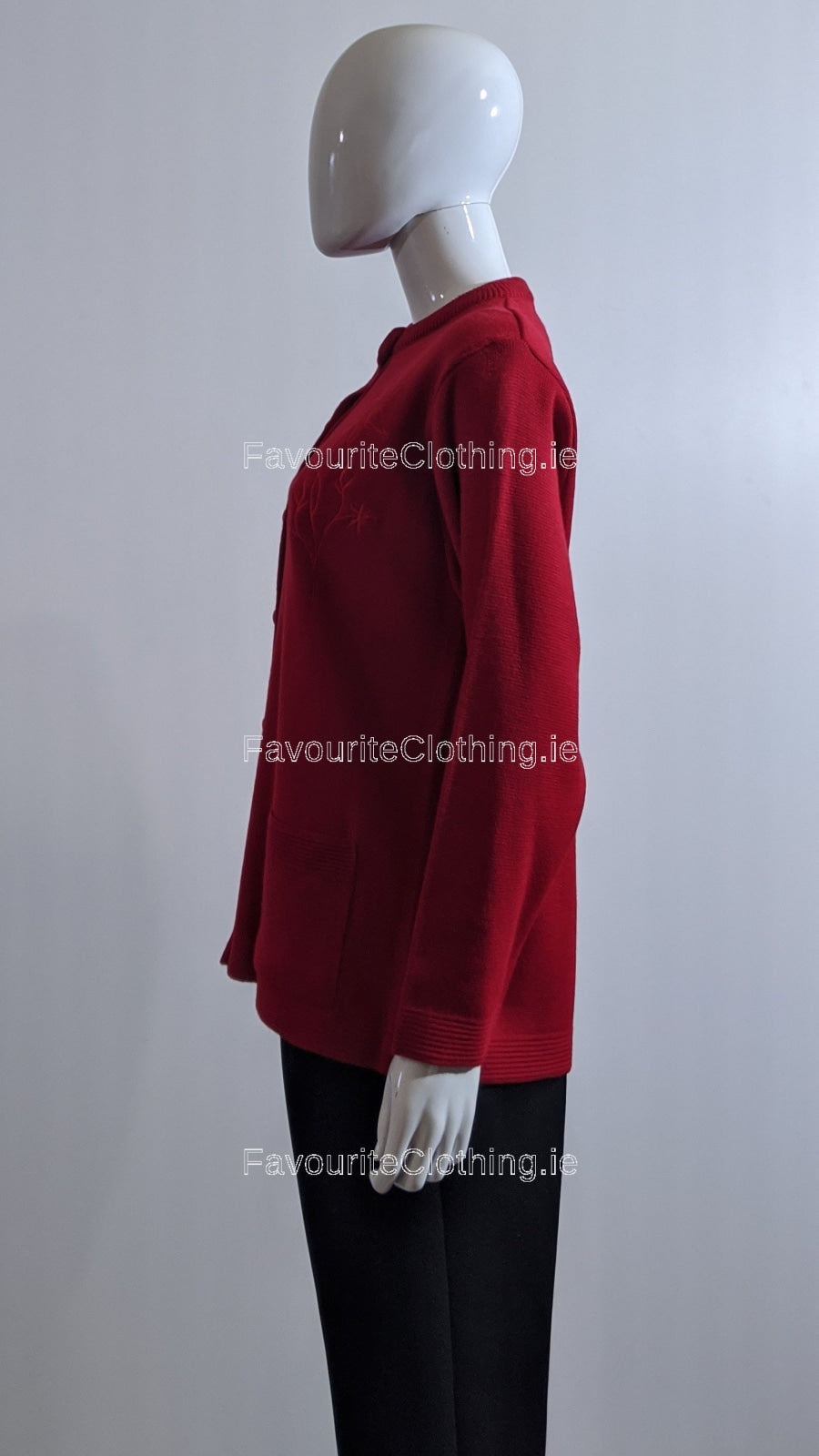 Red Round Neck Button Cardigan