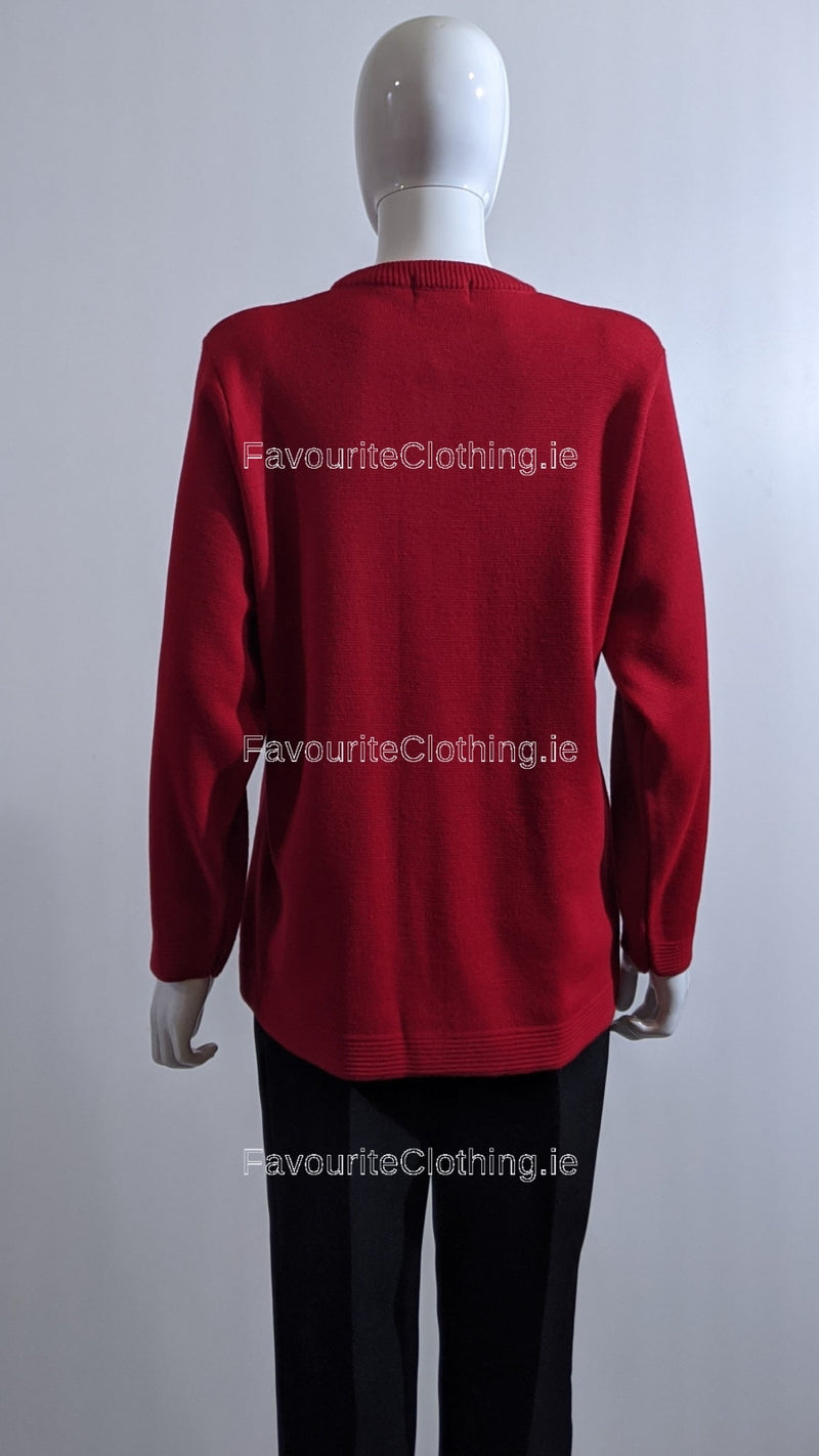 Red Round Neck Button Cardigan