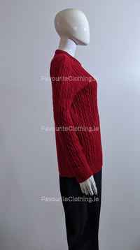 Red Round Neck Cable Knit Jumper