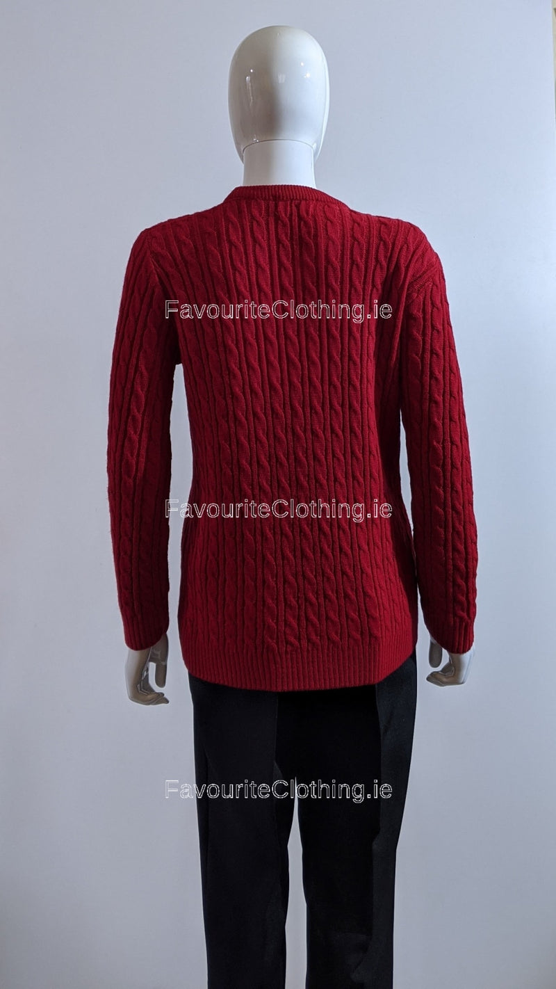 Red Round Neck Cable Knit Jumper