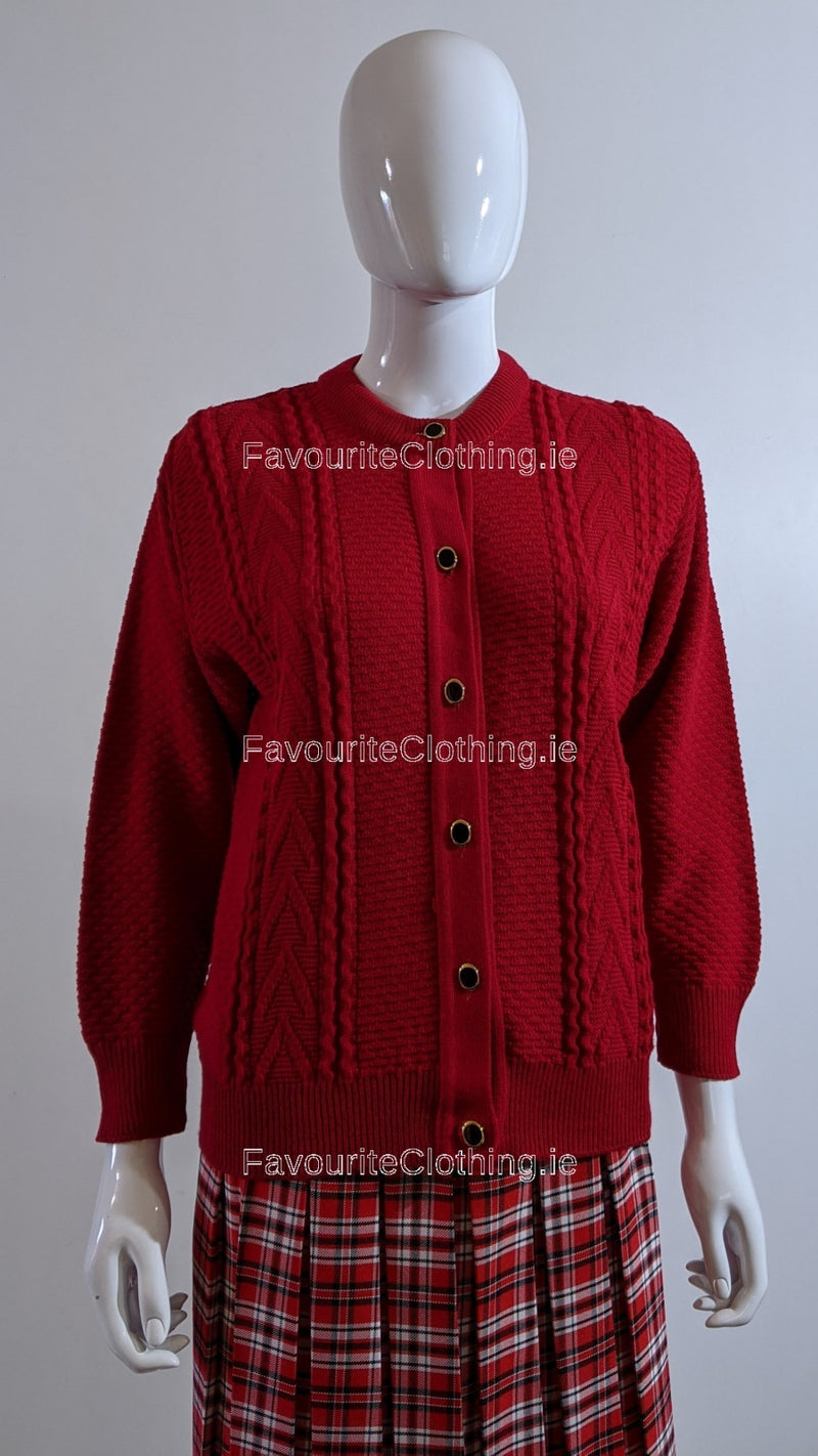 Red Round Neck Cardigan