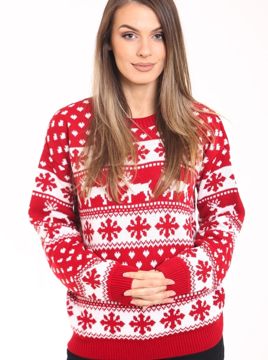 Red Snow Flake Reindeer Christmas Jumper