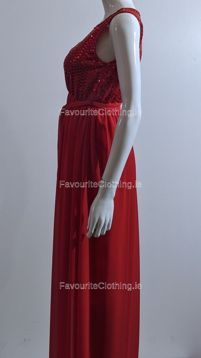 Red Sparkle Glitter Long Dress