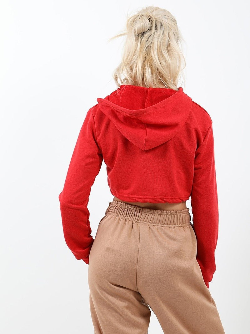 Red Zip Crop Hoodie