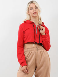 Red Zip Crop Hoodie