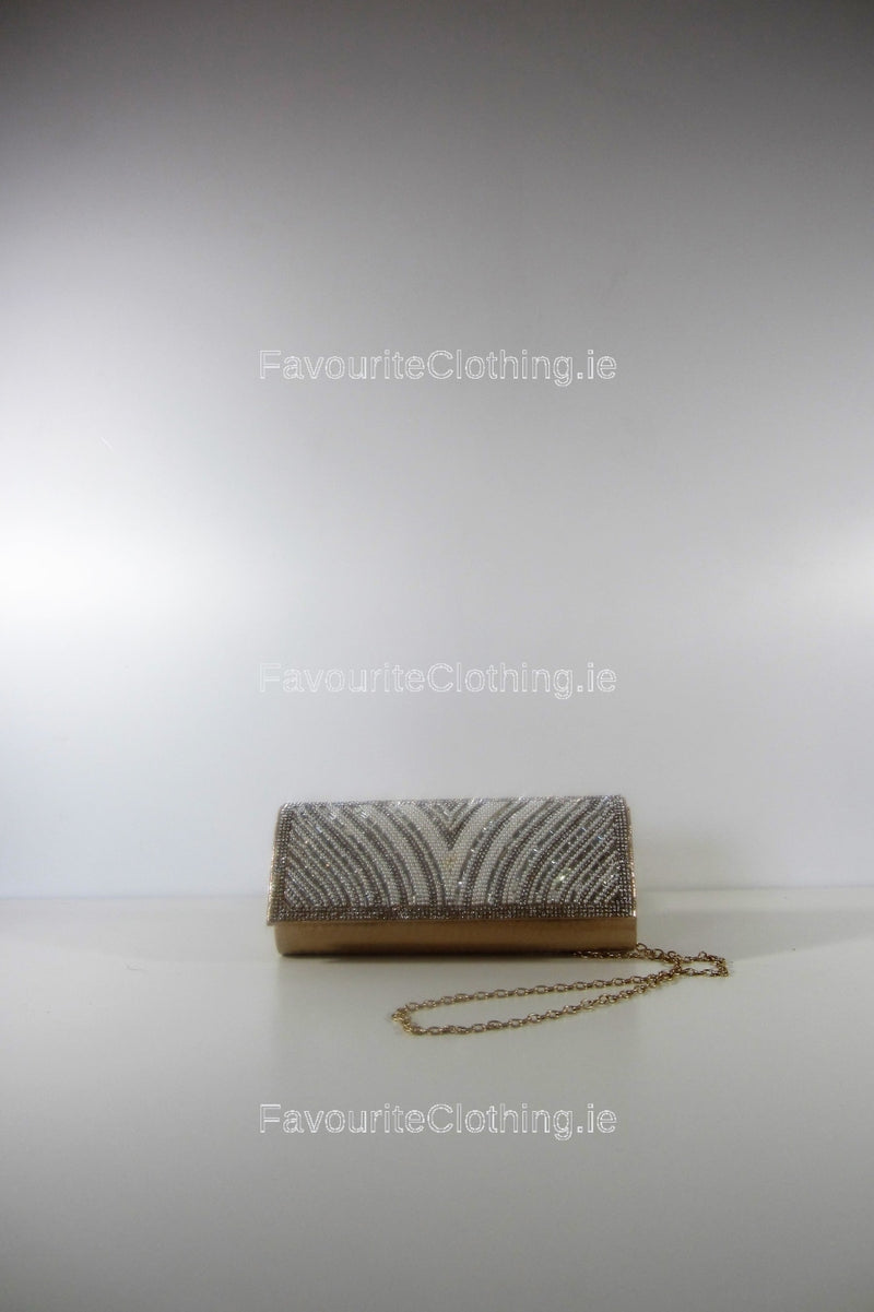 Gold Beaded Design Clutch Bag