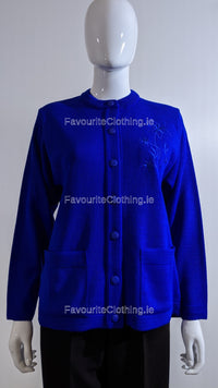 Royal Blue Round Neck Button Pocket Cardigan