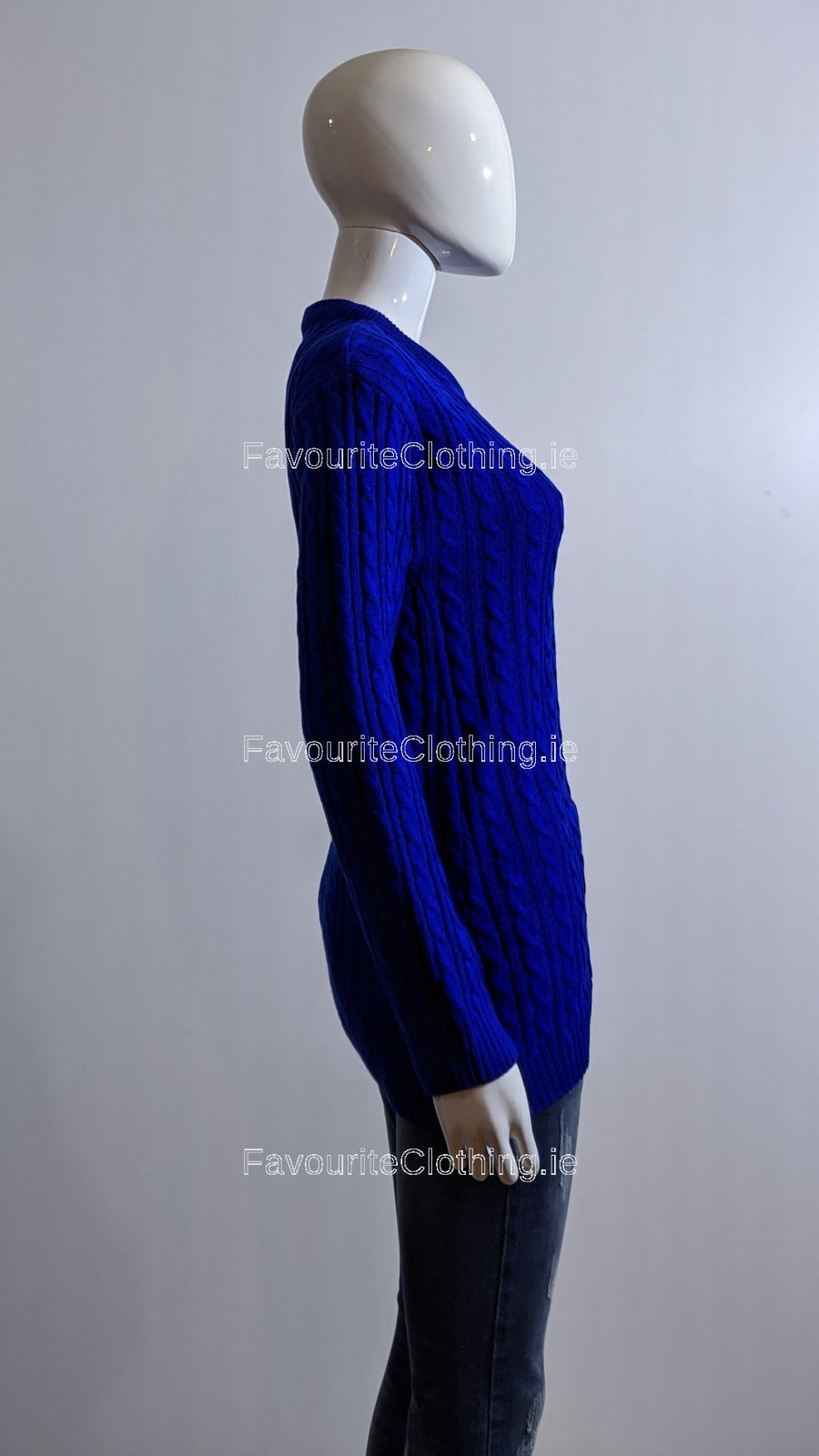 Royal Blue Round Neck Cable Knit Jumper