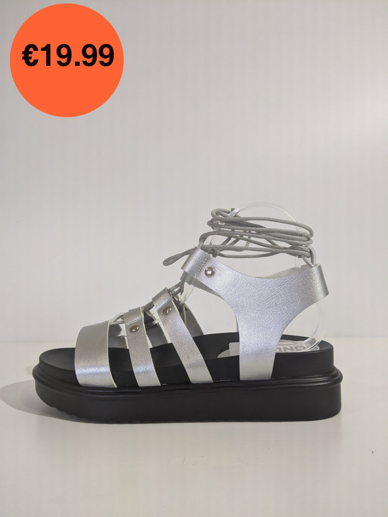 Silver Lace Up Chunky Platform Gladiator Sandals