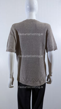 Taupe Beaded Soft Touch Short Sleeve Jumper