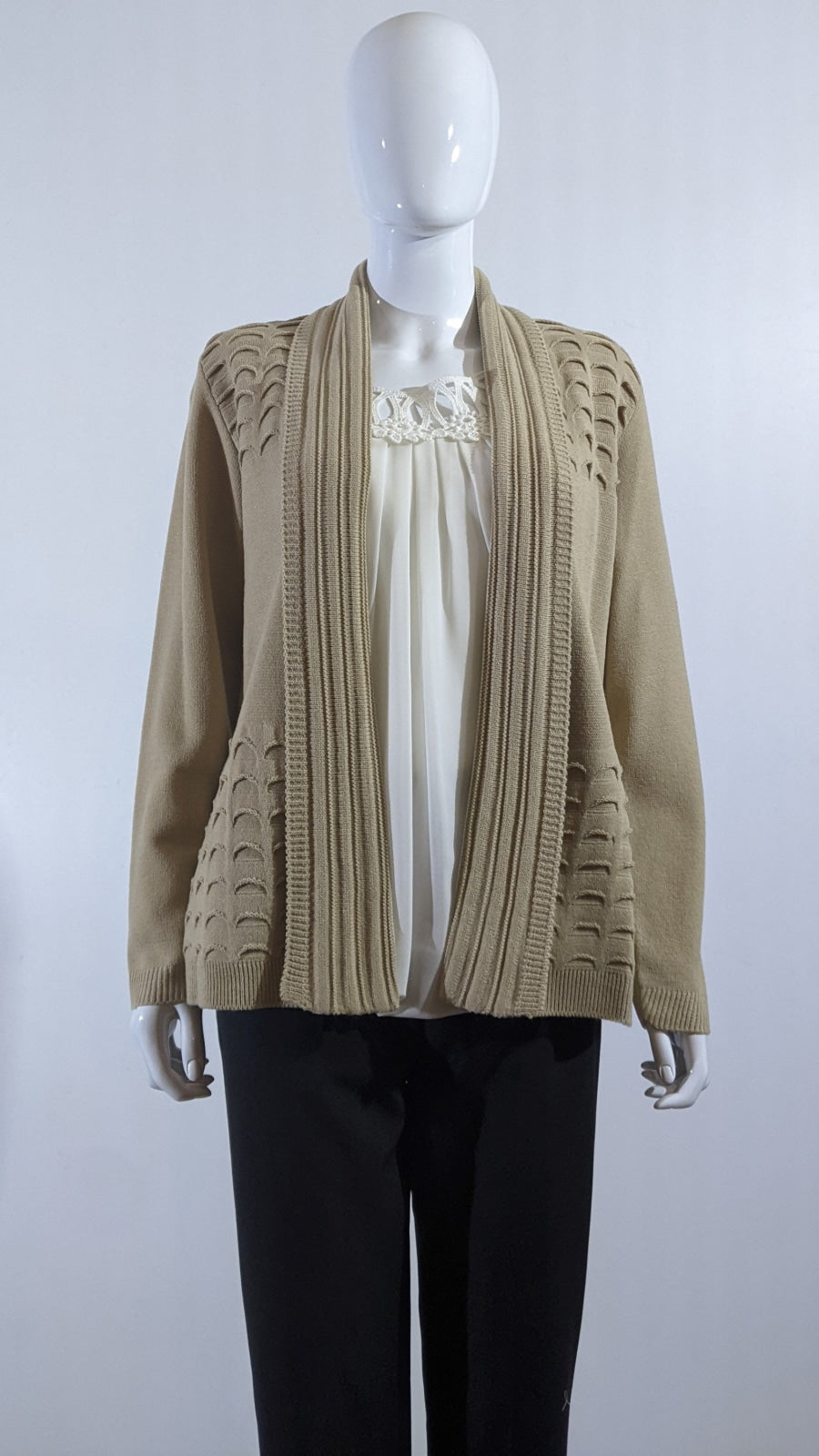 Taupe Scallop Edge Open Cardigan