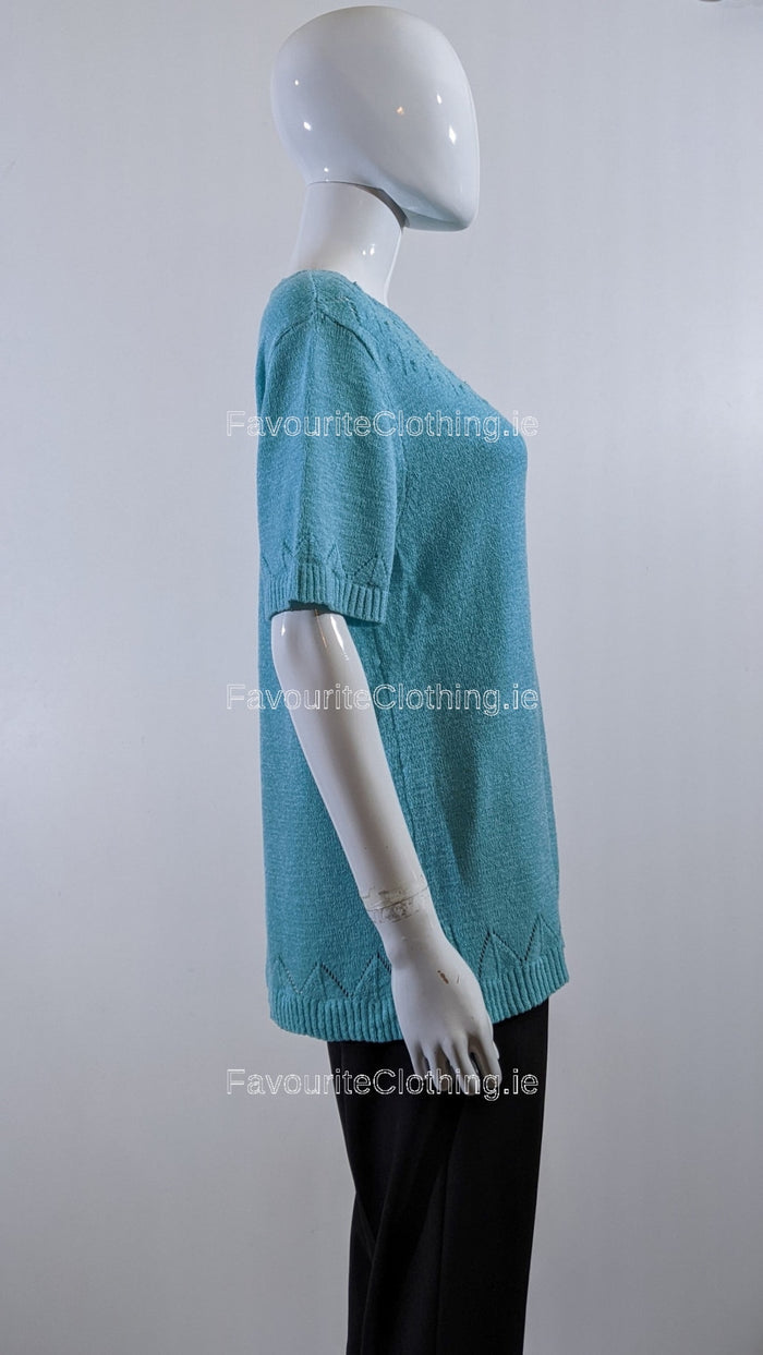 Teal Beaded Soft Touch Short Sleeve Jumper