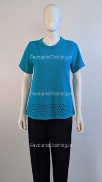 Teal Round Neck Short Sleeves Jumper