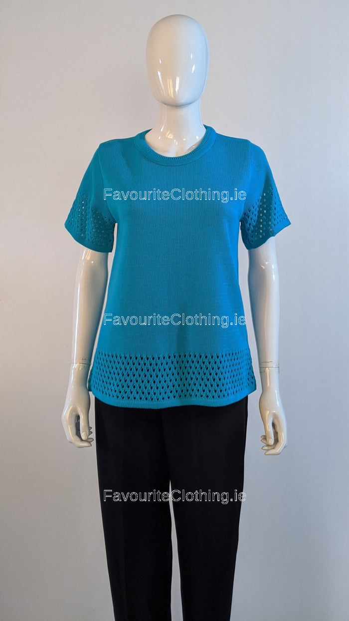 Teal Round Neck Short Sleeves Jumper