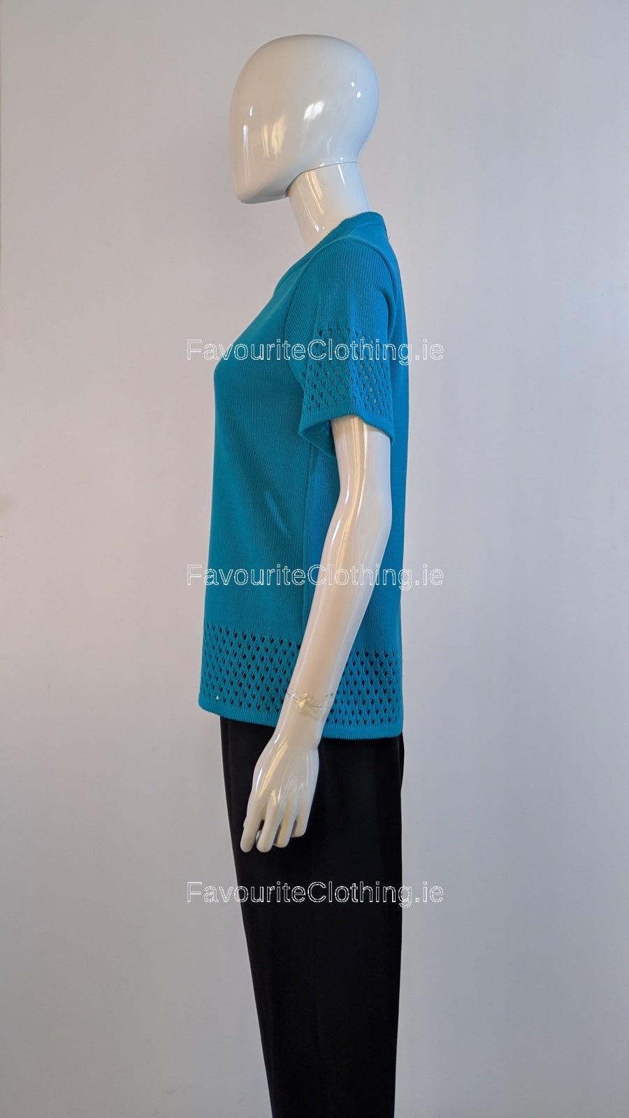 Teal Round Neck Short Sleeves Jumper