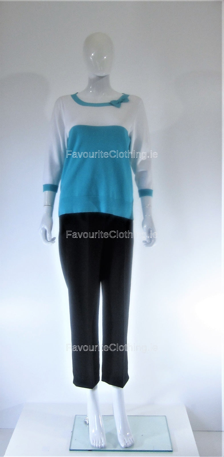 Turquoise Bow Round Neck Jumper