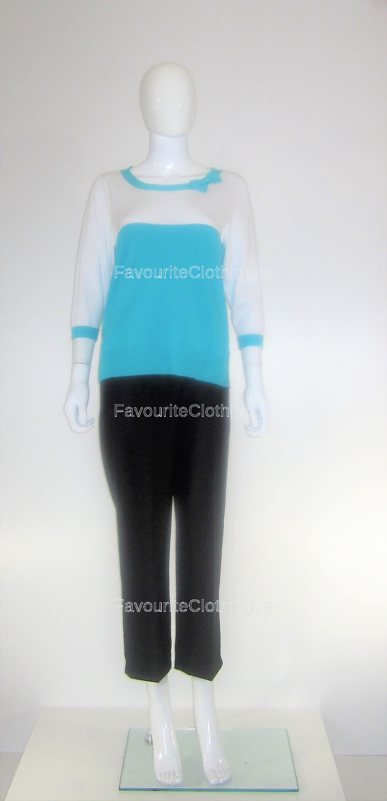 Turquoise Bow Round Neck Jumper