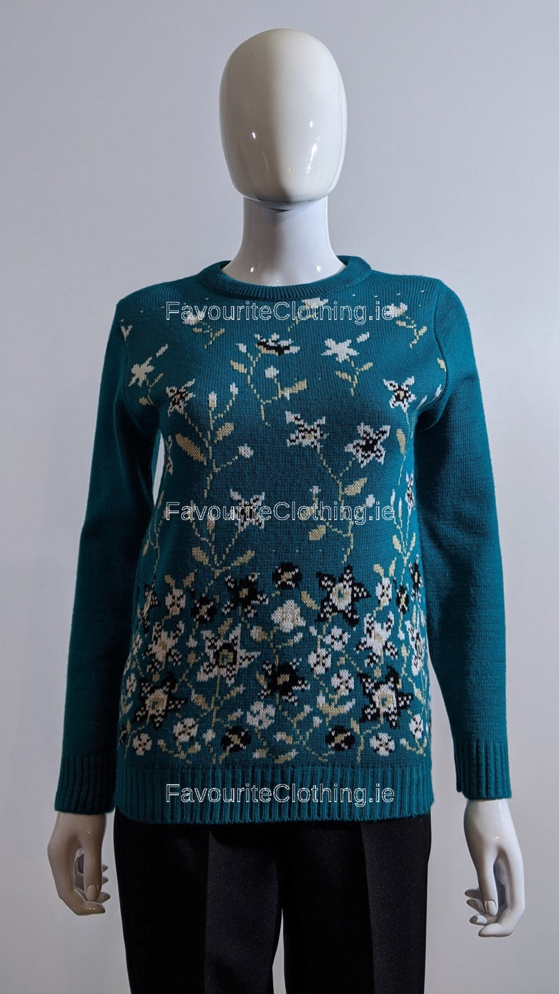 Turquoise Floral Print Jumper